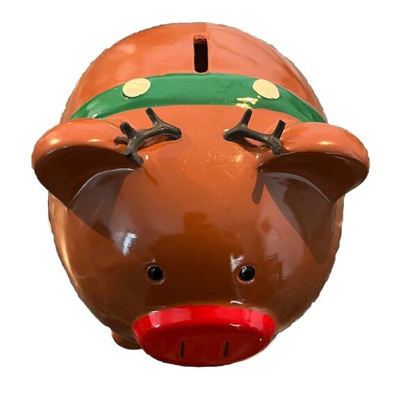 RE Room Essentials Christmas Reindeer Antlers Piggy Coin Deer Holiday Bank RARE - Picture 1 of 9